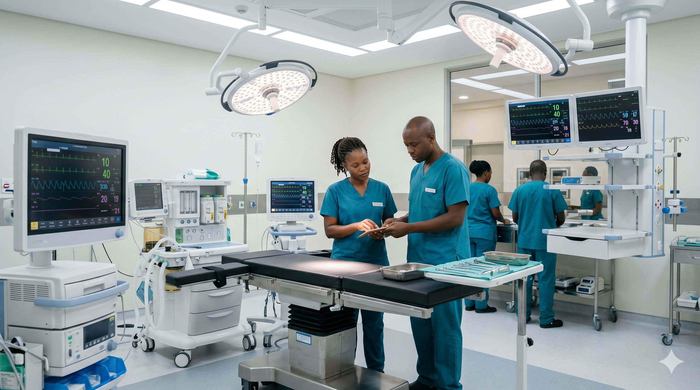 Clinicians in a modern ICU or theatre